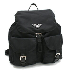 Prada Vela Backpack Tessuto Nylon Nero Black Triangle Logo Plate